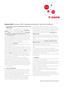 Canon (UK) Summer 2015 Cashback promotion Terms