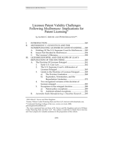 Licensee Patent Validity Challenges Following
