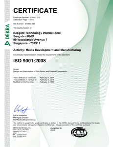 Seagate Technology LLC, ISO 9001:2008