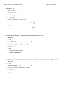 Lecture Outline 13 (One Sample t