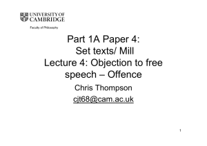 Part 1A Paper 4: Set texts/ Mill Lecture 4: Objection to free speech