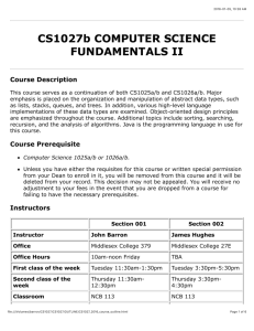CS1027b COMPUTER SCIENCE FUNDAMENTALS II Course
