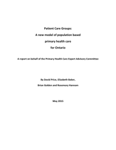 A new model of population based primary health care for Ontario