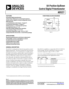 AD5227 64-Position Up/Down Control Digital Potentiometer Data