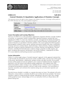 CHEM 215 Fall 2012 General Chemistry II: Quantitative Applications