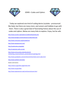 GEMS—Codes and Ciphers Today we explored one kind of coding