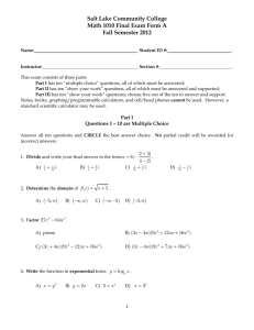Salt Lake Community College Math 1010 Final Exam Form A Fall