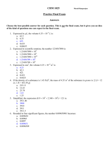 CHM 1025 Practice Final Exam Answers