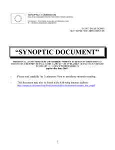 synoptic document - Contact alimentaire