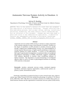 Autonomic Nervous System Activity in Emotion: A Review