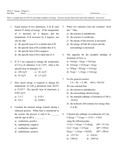 CH 221 Sample Energy Quiz