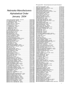 Nebraska Manufacturers Alphabetical Order January 2004