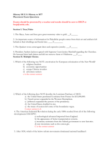 History 101 U.S. History to 1877 Placement Exam Questions Exams