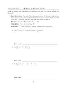 September 25, 2014 Worksheet 7: Derivative practice SOLUTIONS