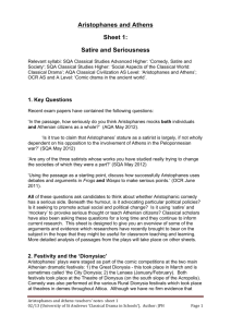 Aristophanes and Athens Sheet 1: Satire and Seriousness