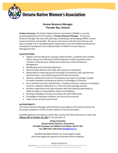 Human Resource Manager - Ontario Native Womens Association