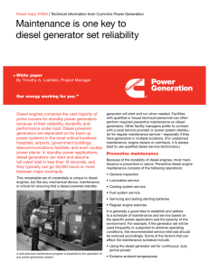 Maintenance is one key to diesel generator set reliability
