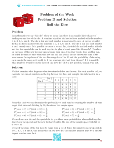Problem of the Week Problem D and Solution Roll the Dice