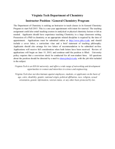 Virginia Tech Department of Chemistry Instructor Position / General