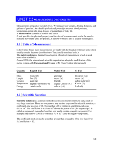 Unit (1) Measurements In Chemistry