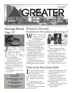 Marriage Retreat Aug. 1-2 Dare to be Free from Debt Women's Sorority