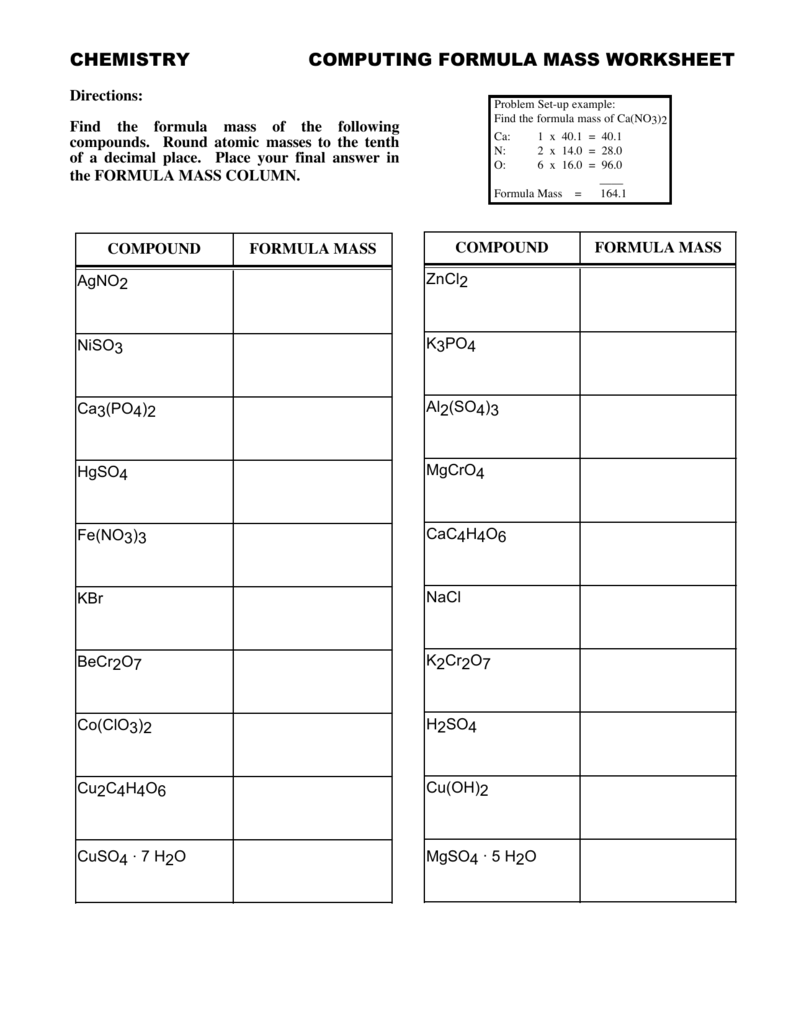 worksheet. Gram Formula Mass Worksheet Answers. Worksheet Fun Worksheet Study Site