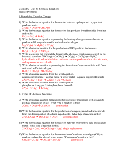 SCH3U Quiz – Chemical Reactions