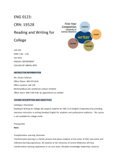 ENG 0123: CRN: 19528 Reading and Writing for College