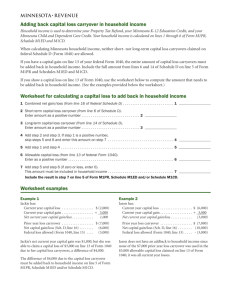 Adding back capital loss carryover in household income Worksheet