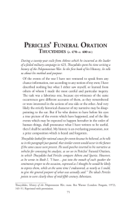 PERICLES' FUNERAL ORATION