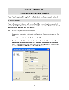 Minitab Directions – 02 Statistical Inference on 2 Samples