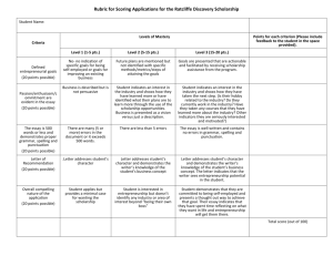Rubric for Scoring Applications for the Ratcliffe Discovery Scholarship
