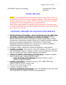 exam 1 review chapter 1: history of cognitive psychology