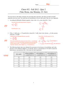 Chem 452 - Fall 2012 - Quiz 2 (Take Home, due Monday, 22. Oct)