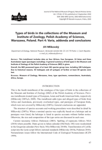 Types of birds in the collections of the Museum