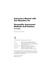 Instructor's Manual with Test Questions for Personality