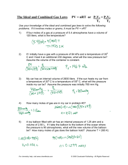 Ideal Gas Law Worksheet PV = nRT