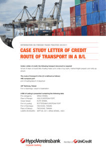 CASE STUDY LETTER OF CREDIT ROUTE OF TRANSPORT IN A B/L