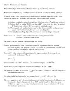 Chapter 20 Concepts and Formulas Electrochemistry is the