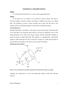 Experiment No. 1: Bernoulli's Theorem Object: To verify Bernoulli's