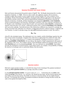 Lecture 12 Quantum Mechanics and Atomic Orbitals Bohr and