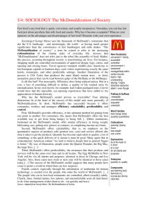 U4: SOCIOLOGY The McDonaldization of Society