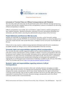 University of Toronto Policy on Official Correspondence with Students