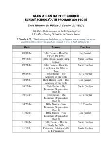 2014-2015 Youth Sunday School Schedule
