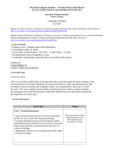 CAREER STUDIES GLC2O1 • Program Area: Guidance and Career