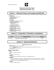 Material Safety Data Sheet Magnesium chloride, ACS