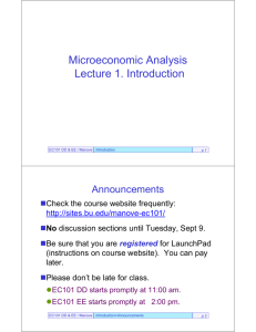 Microeconomic Analysis Lecture 1. Introduction