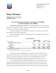 Chevron Reports Fourth Quarter Net Income of $4.9 Billion And