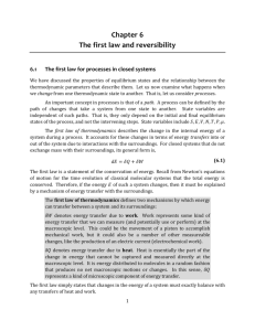 Chapter 6: The first law and reversibility