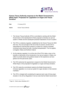 Human Tissue Authority response to the Welsh Government's White